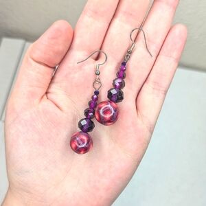 Pink And Purple Beaded Earrings